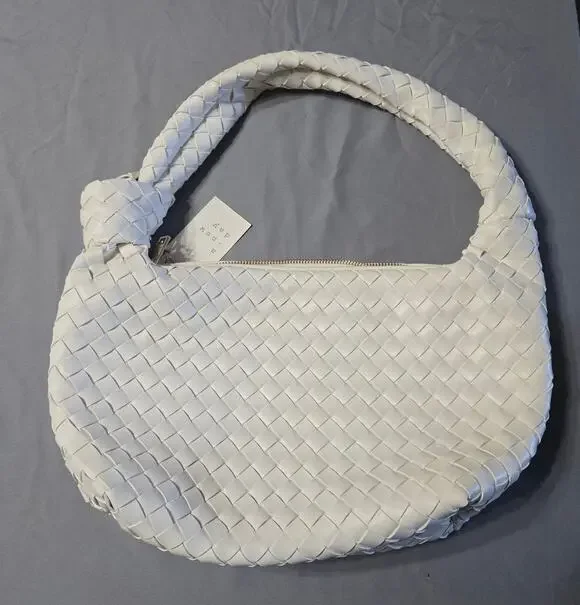A New Day White Woven Slouchy Shoulder Bag Knotted Hobo