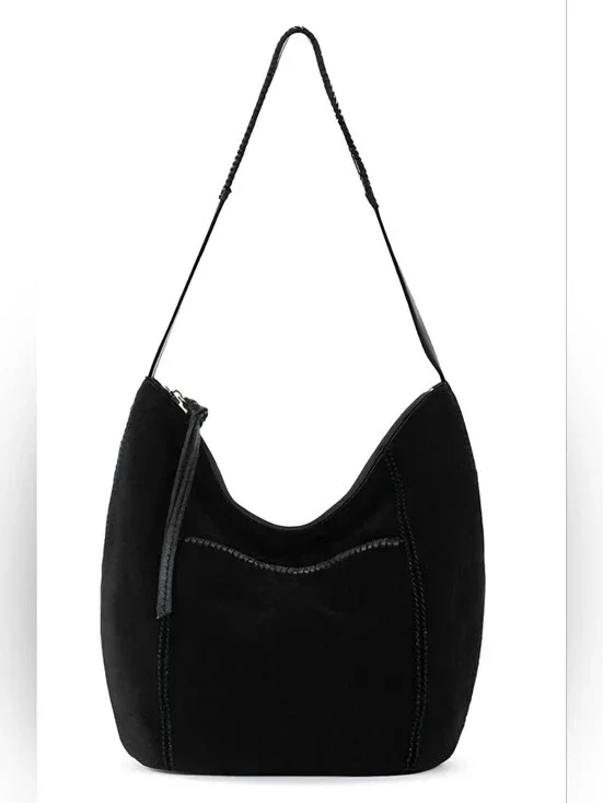 The Sak Black Suede Hobo Bag with Braided Strap