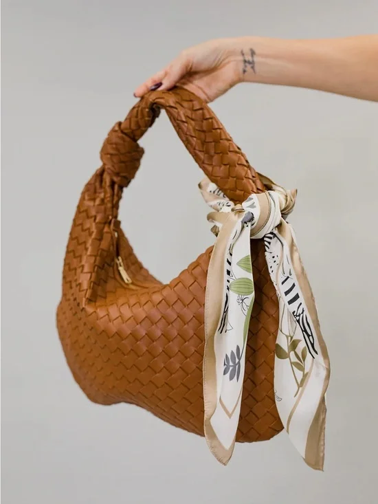 Woven Hobo Shoulder Bag in Cognac