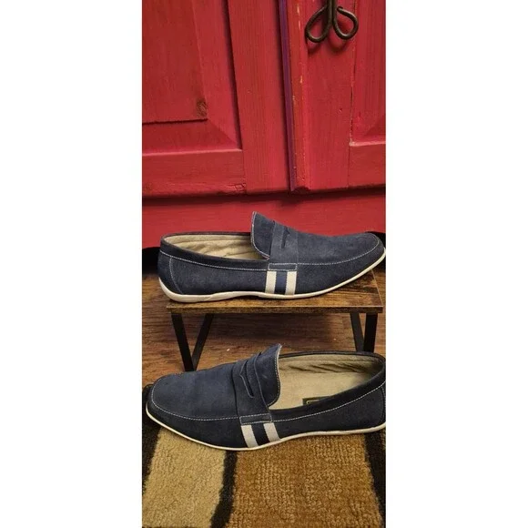 Stacy Adams Size 13 Blue Suede Shoes Loafers Stripes Dressy Casual READ EUC