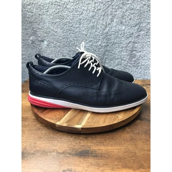 Cole Haan Grand Evolution Shortwing Oxford Mens 13M Navy Leather Derby Shoes