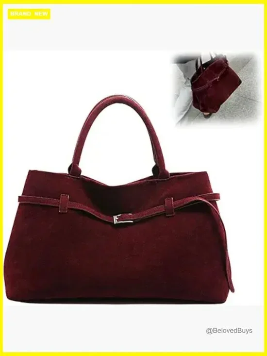 Faux Suede Slouchy Hobo Bag Large Tote Shoulder Satchel Vintage Retro Purse