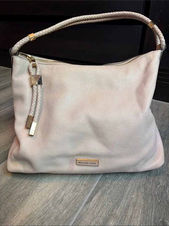 Michael Kors Blush Pebbled Leather Hobo with Braided Strap
