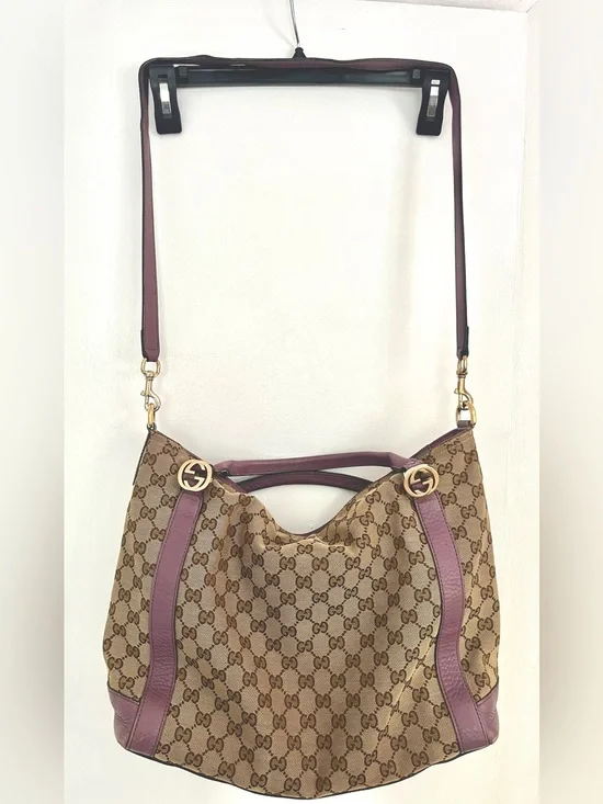 Gucci Miss GG medium size Canvas Shoulder bag Rare Lavender color leather trim