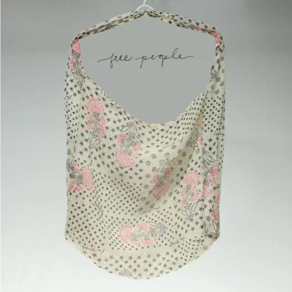 Free People Cream Floral Print Market Shopping Bag with Pink Accents Medium