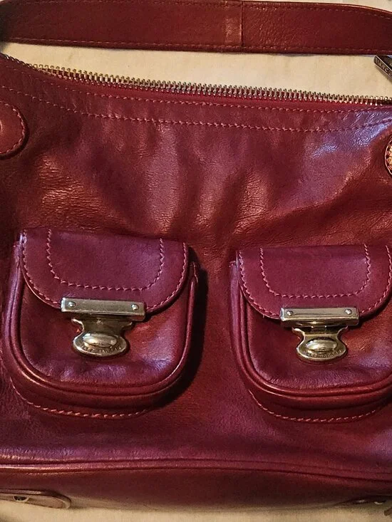 Authentic Marc Jacobs Italy leather handbag Garnet Burgundy Maroon Merlot Wine