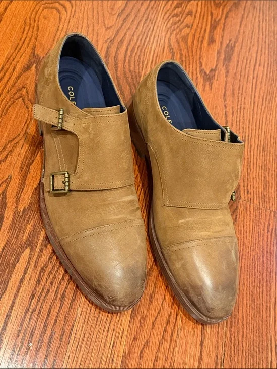 COLE HAAN Men's Double Monk Strap Oxfords Dress Shoes in Tan/Brown - Sz. 9.5