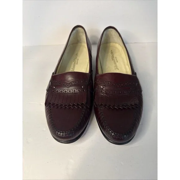 Johnston Murphy Loafers Shoes Mens 10 Burgundy Leather Office Brogue Italy