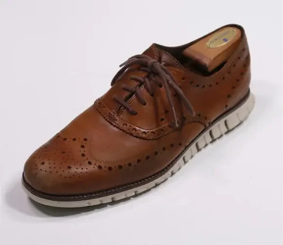 Cole Haan Mens British Tan Brown Zero Grand Wingtip Oxford Dress Shoes 9