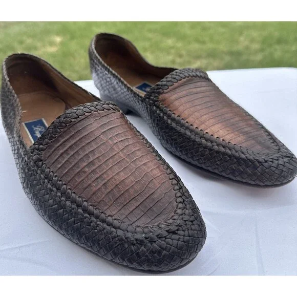 Bragano Woven Leather Loafers Embossed Lizard Vamp Cole Haan Dress Shoes 11 M