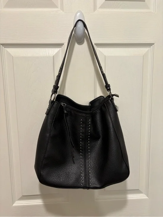 MONTANA WEST Black Pebbled Leather Hobo with Stud Detailing