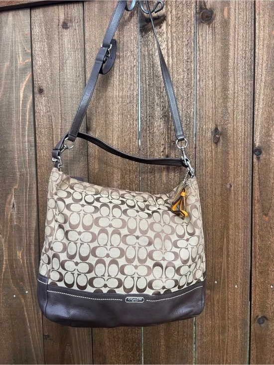 Coach Beige & Brown Signature Canvas Hobo Bag