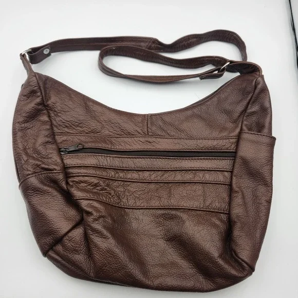 Vintage Genuine‎ Leather Hobo Shoulder Bag Brown 14x10 Made in Mexico