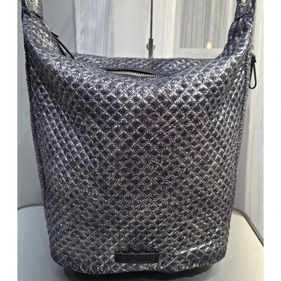 Vera Bradley Silver Metallic Quilted Bucket/Messenger Hobo Style Water Repellent