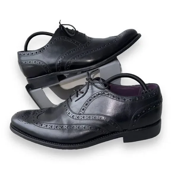 Charles Tyrwhitt Derby‎ Brogue Wingtip Shoes Black Leather Men's 9.5