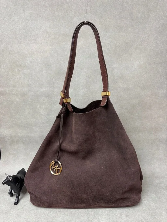Michael Kors Dark Brown Suede Hobo with Gold Hardware