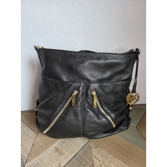 Michael Kors Y2K Portland Soft Black Pebbled Leather Shoulder Bag COA Hobo Purse