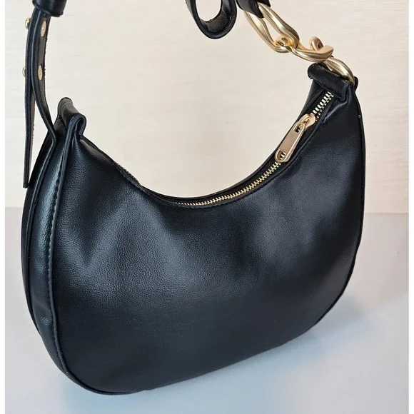 French Connection Moritz Hobo Bag Womens Black Smooth Zip Purse Shoulder