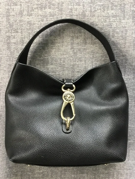 Dooney & Bourke Pebble Grain Logo Lock Slouch Hobo Bag-Black Leather w/Dust Bag