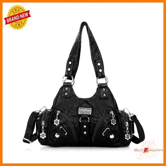 Small Vegan Leather Hobo Tote Bag with Multiple Pockets and Adjustable Strap