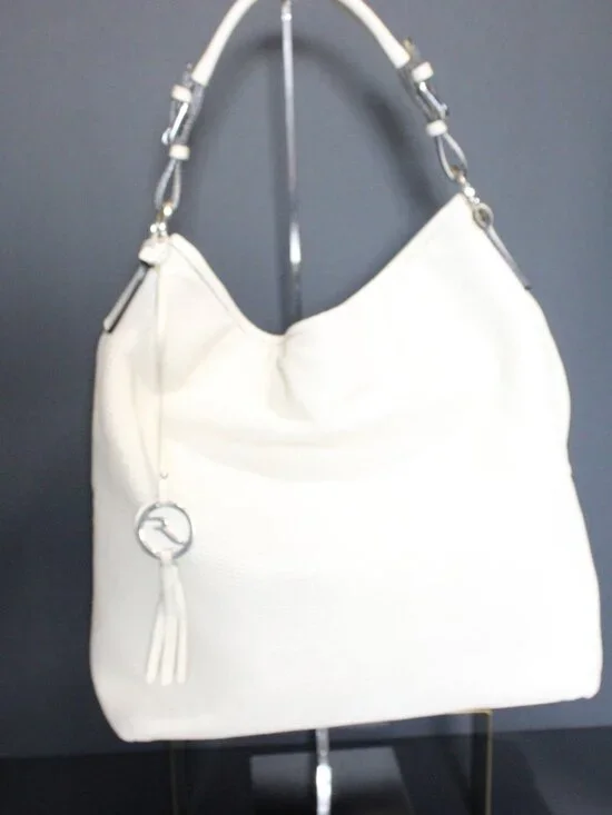 Varriale,  Creme Slouchy Hobo Bag with Silver Hardware