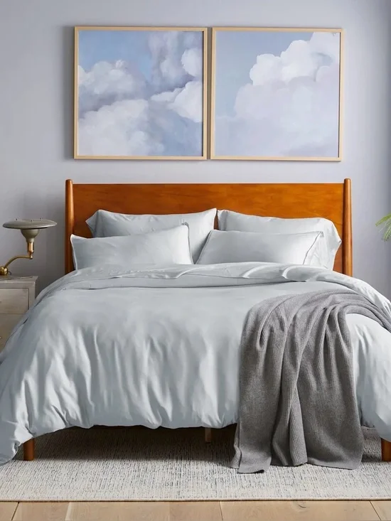 NWT Quince Bamboo 3 Piece Duvet Cover Set, Full/Queen (Mist)