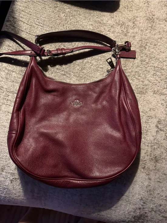 Coach Pebbled Leather Hobo in Deep Wine