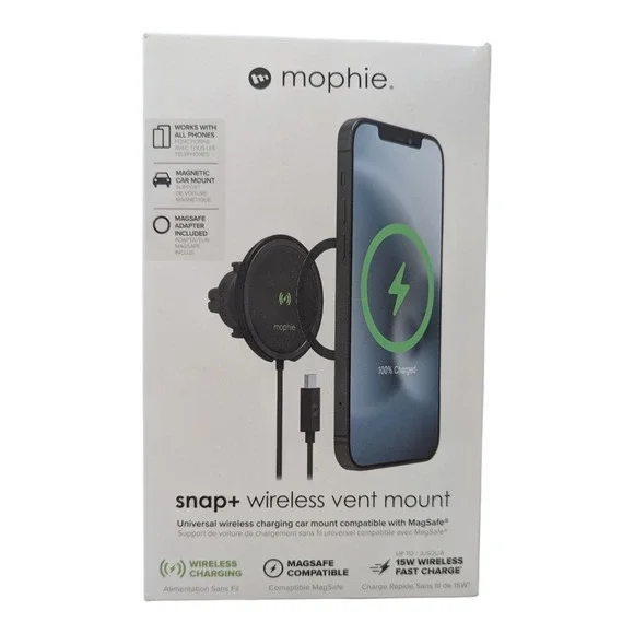 H3-O Mophie snap+ 15W Wireless Fast Charger w/ Magsafe‎ Ring (Missing Vent Clip)
