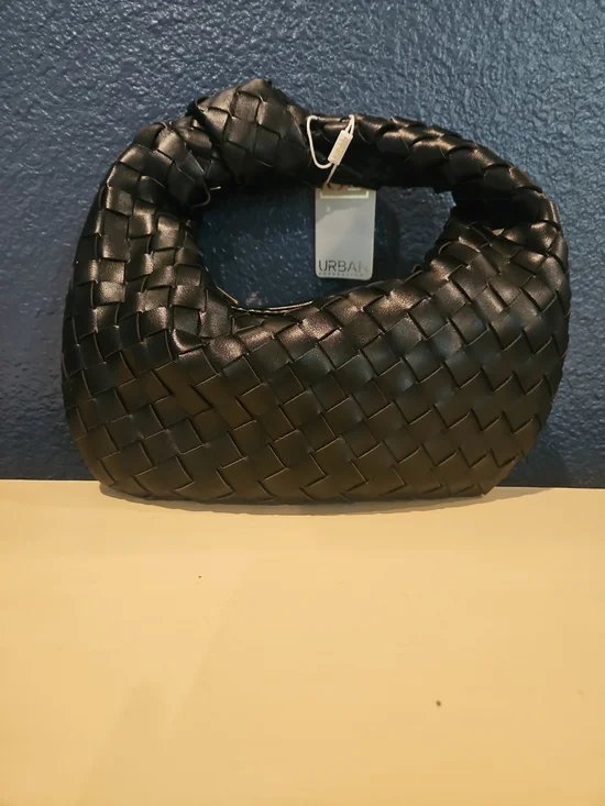 Urban Expressions Black Woven Hobo Crecent Handbag Purse