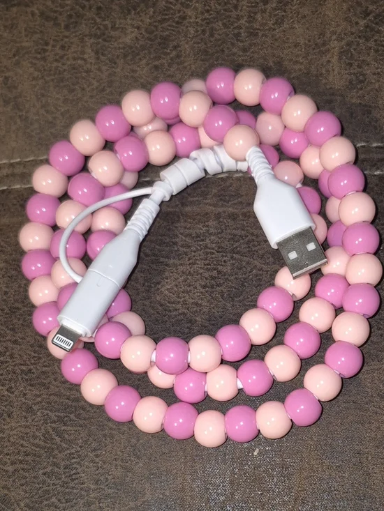 Pink Beaded USB Phone Charger for Tyoe C or Iphone