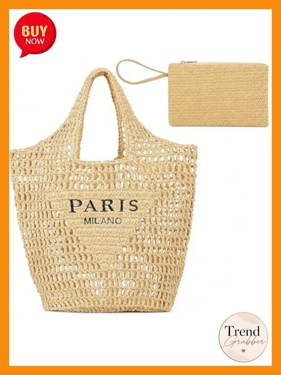 Straw Woven Hobo Shoulder Bag with Clutch - Beach Summer Tote