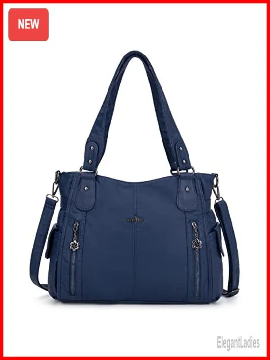 Washed PU Leather Hobo Bag with Tote Strap - Roomiest Casual Shoulder Bag
