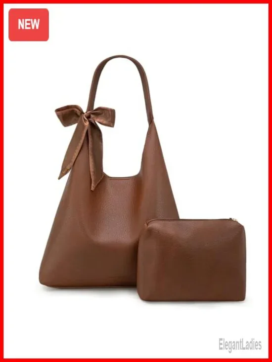 Slouchy Hobo Bag with Scarf - Faux Leather Shoulder Purse