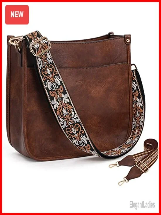 Crossbody Bag Vegan Leather Hobo Handbag 2 Adjustable Straps Guitar Strap
