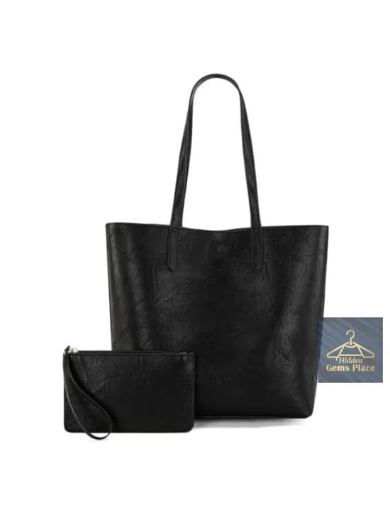 Faux Leather Hobo Tote Bag with Extra Pouch