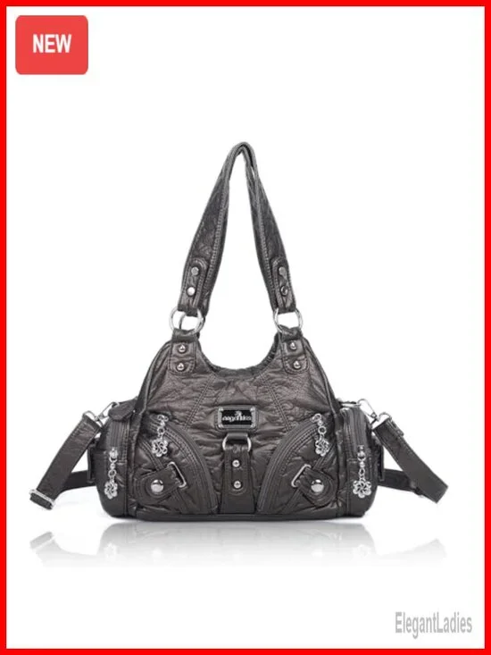 Faux Leather Hobo Shoulder Tote Bag with Multi-Pockets