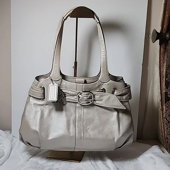 Coach Metallic Taupe Leather Hobo Bag