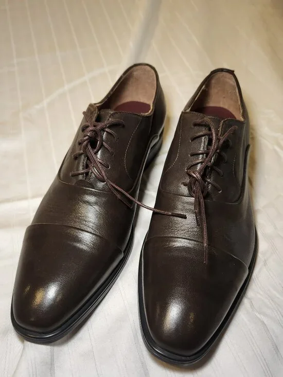 Bruno Magli Dark Brown Leather Cap Toe Oxford Dress Shoes Italy Mens 7.5
