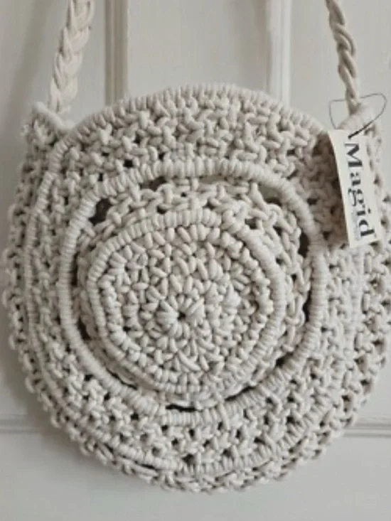 Magid Off-White Crochet Round Crossbody Bag
