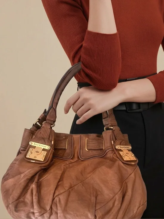 Juicy Couture Y2K Rustic Brown Leather Hobo satchel Bag
