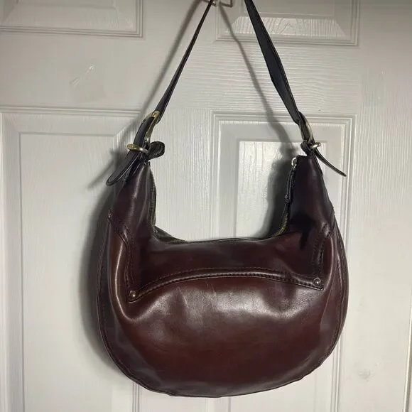 Michael Kors leather dark Brown large hobo bag gold studs accent& hardwares