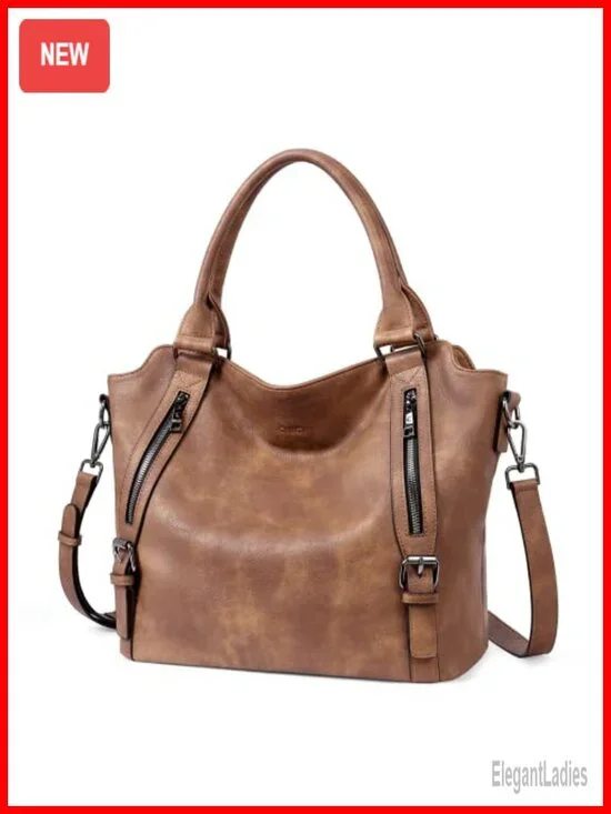 Large Vegan Leather Hobo Bag with Multiple Pockets, Water Repellent, Adjustable