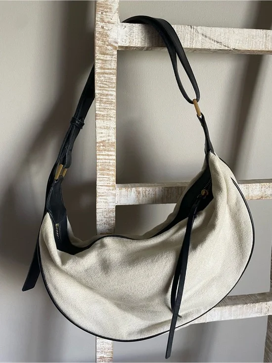Zara Cream and Black Crescent Hobo Shoulder Bag