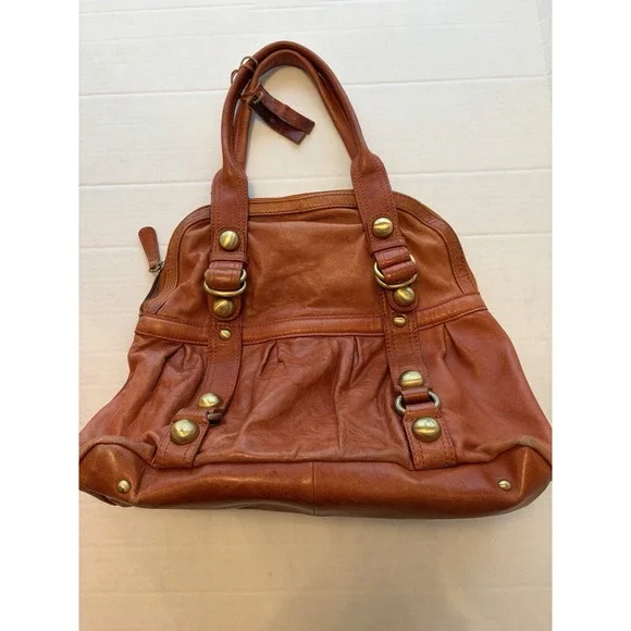 TANO Handbag Soft Leather Zip Shoulder Bag Hobo - Red Orange - Please Read