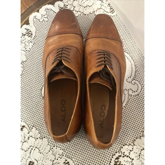 Aldo Drayson-220 Brown Leather Oxford Dress Shoes Cap Toe Lace Up Men's US 12