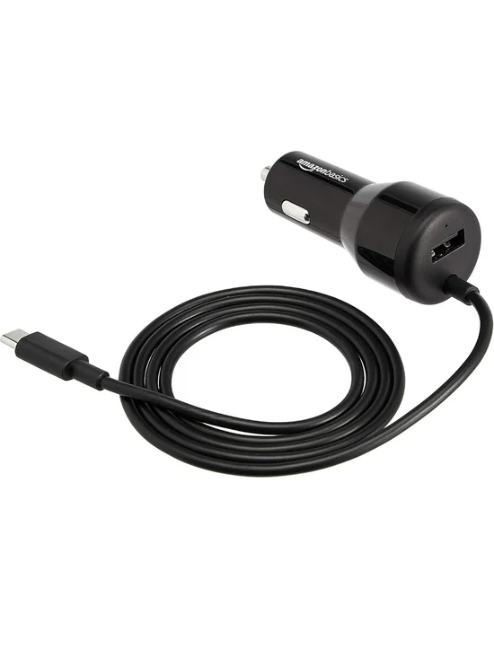 AmazonBasics USB-C Car Charger with USB-A Port - Black