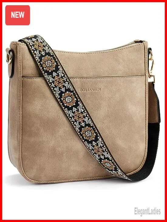 Vegan Leather Crossbody Hobo Purse with Wide Strap Shoulder Bag