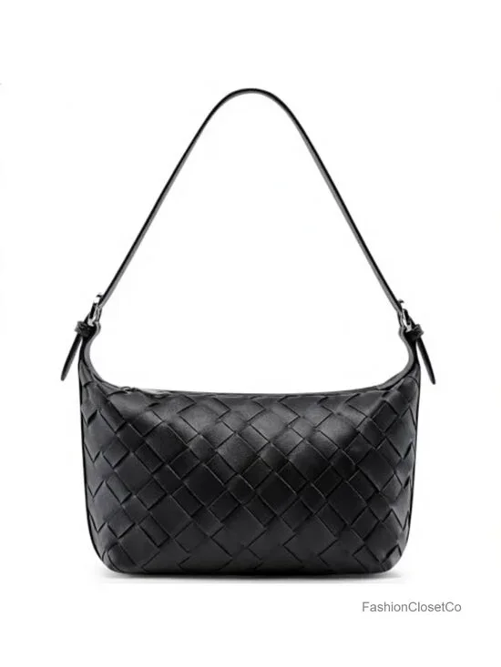 Woven Faux Leather Hobo Bag Shoulder Crossbody Purse Travel Tote