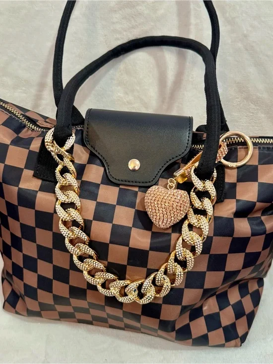 New Classic Brown Checkered Hobo Bag w/ Crossbody Strap