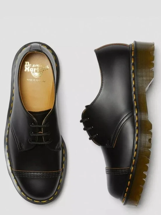 Dr. Martens Black Leather 3-Eye Oxford with Yellow Stitching